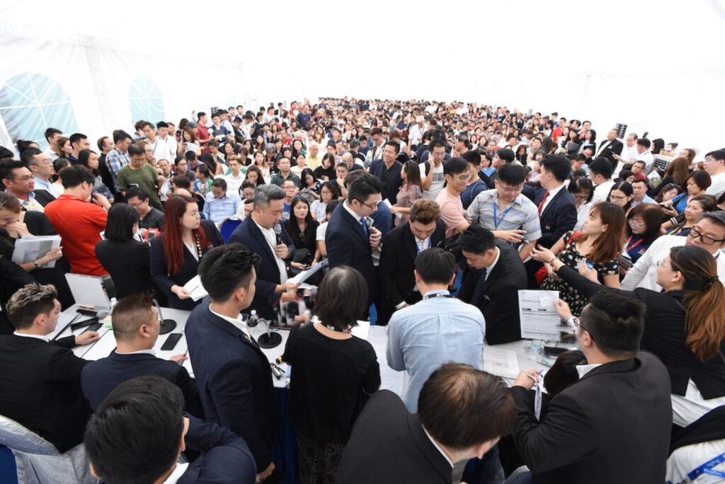 large crowds balloting at new condominium showflat